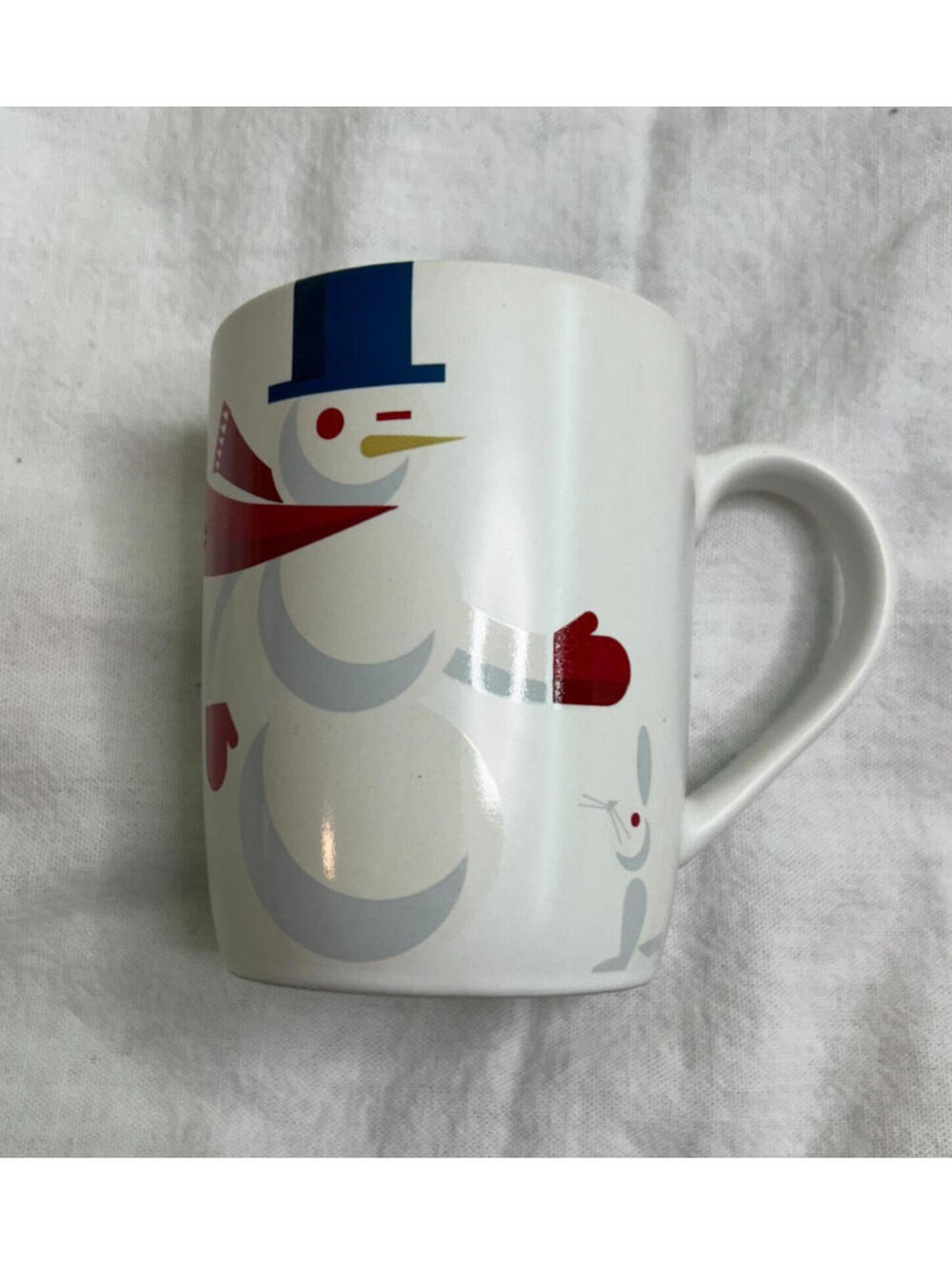 Starbucks Holiday 2012 Coffee Mug Winking Snowman Bunny Ceramic Cup 12oz EUC
